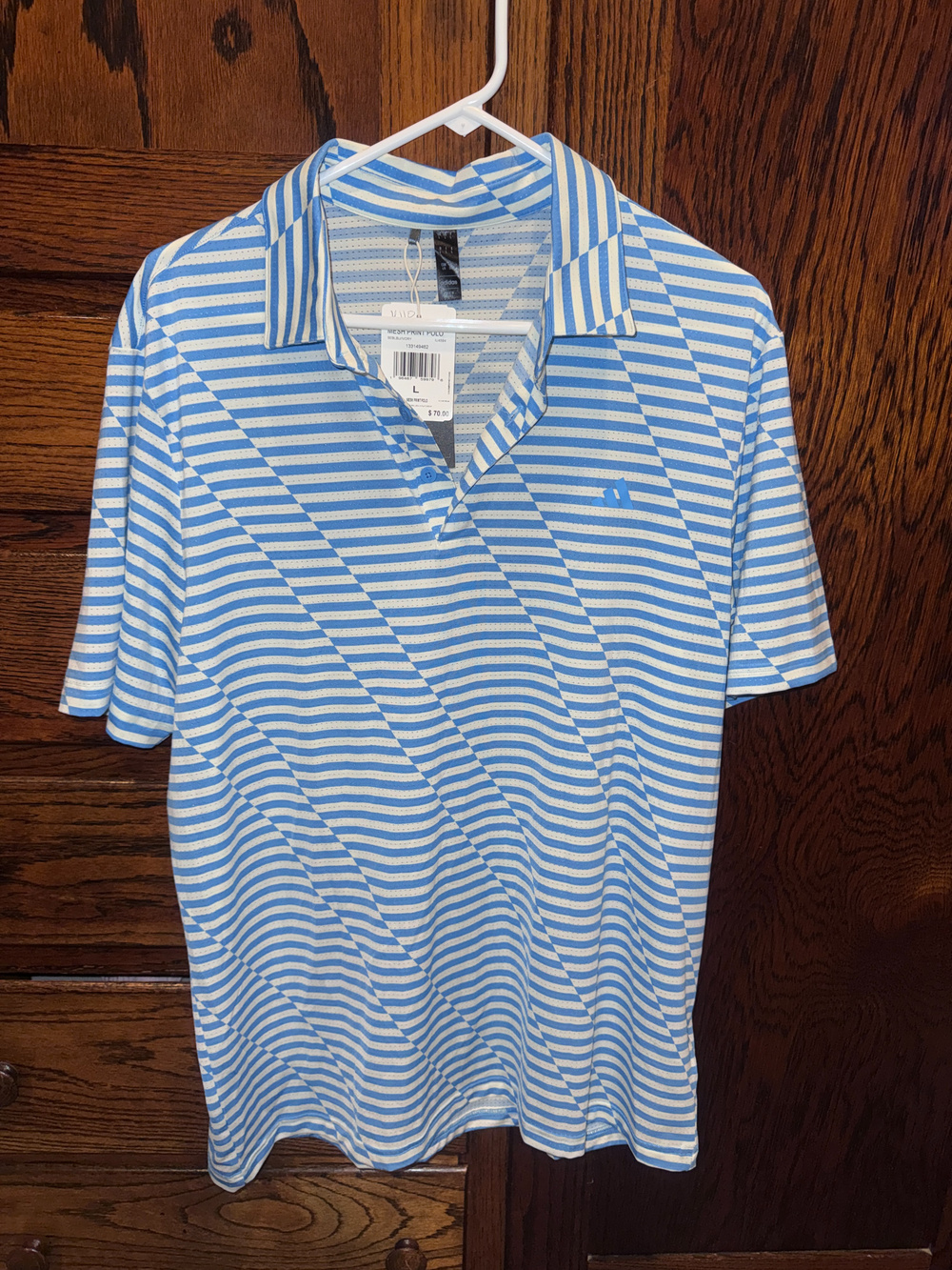 Adidas Polo Shirt Blue White Striped Mesh Size L
